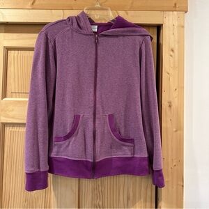 Columbia Logo Hoodie Womens Large Purple Full Zip Sweatshirt Jacket Cotton